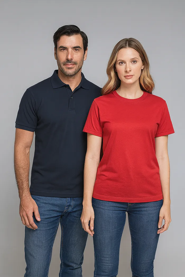 Personal de empresa usando playeras tipo polo y playeras cuello redondo como uniforme